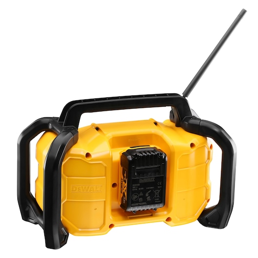 DEWALT photography product DCR029, DCZ1201P3-XE. Yellow portable device with handle and antenna.