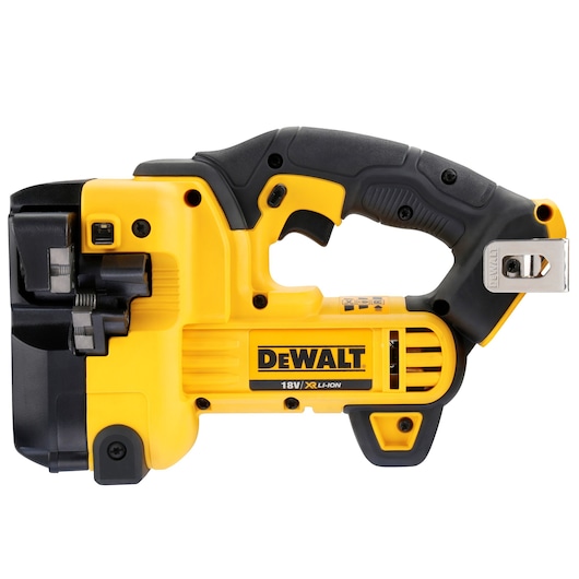 DEWALT DCS350N yellow cordless threaded rod cutter tool with ergonomic handle and black accents.