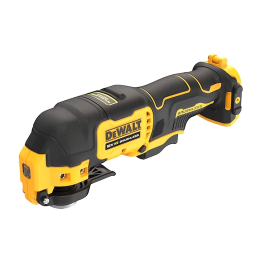 DEWALT DCS353NT brushless cordless multitool with yellow and black design, 12V XR, suitable for various tasks.