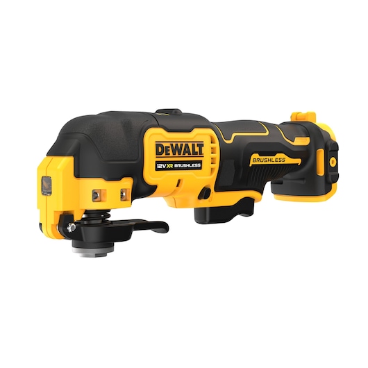 DEWALT DCS353N 12V XR cordless brushless multi-tool in yellow and black, angled for display.