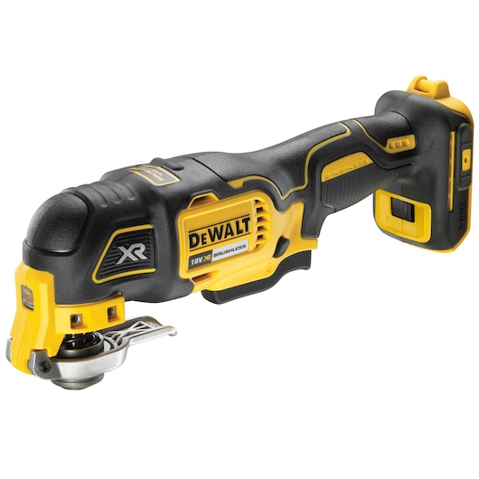 A DEWALT DCS356N 18V XR brushless oscillating multi-tool, shown in black and yellow colors, with no battery attached.