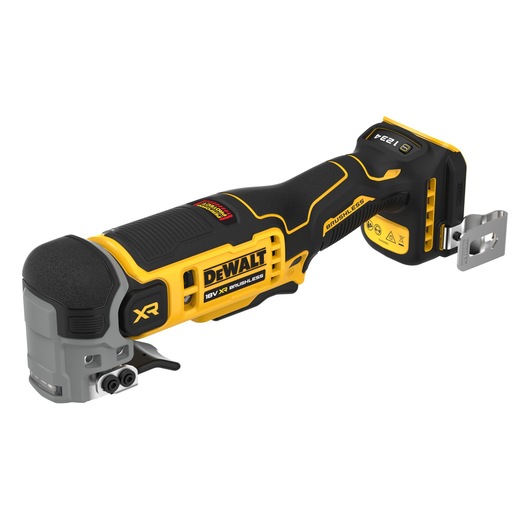 DEWALT cordless 18V brushless multi-tool with black and yellow design, shown on a white background.