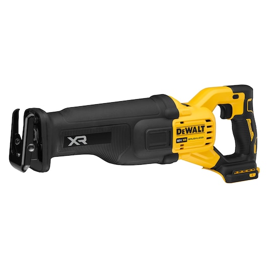 DEWALT DCS386NT 18V XR cordless reciprocating saw with brushless motor, black and yellow design.