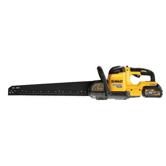 DEWALT DCS397T2 cordless saw with yellow and black design, suitable for heavy-duty cutting tasks.