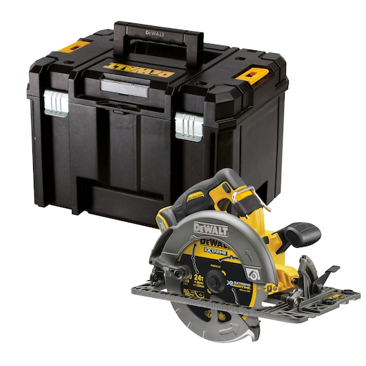 DEWALT circular saw with a black and yellow carrying case shown on a white background.