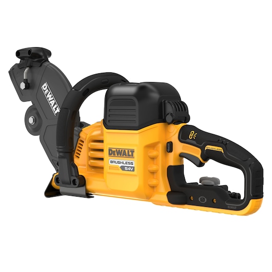 DEWALT DCS691N yellow and black brushless 54V cordless cut-off saw for construction and cutting tasks.