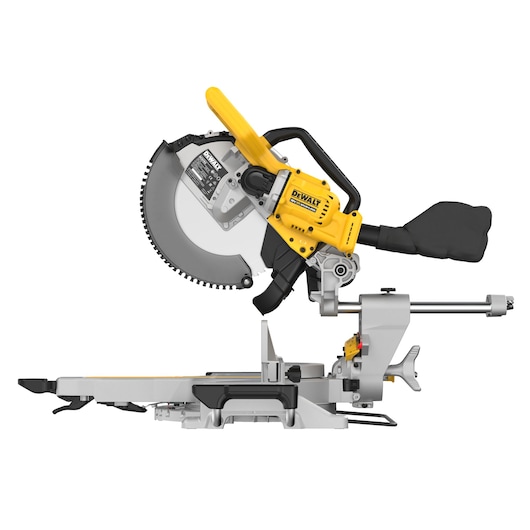 DEWALT DCS782N yellow and black cordless sliding miter saw shown on a white background.