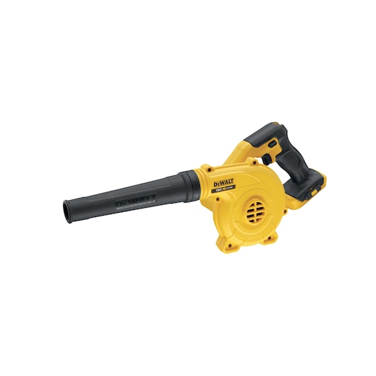 A yellow and black DEWALT handheld blower tool with an elongated nozzle and ergonomic handle, displayed against a white background.