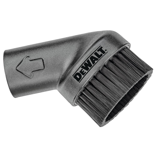 A black DEWALT vacuum cleaner brush attachment with bristles, designed for dusting and cleaning surfaces. The DEWALT logo is visible on the side.