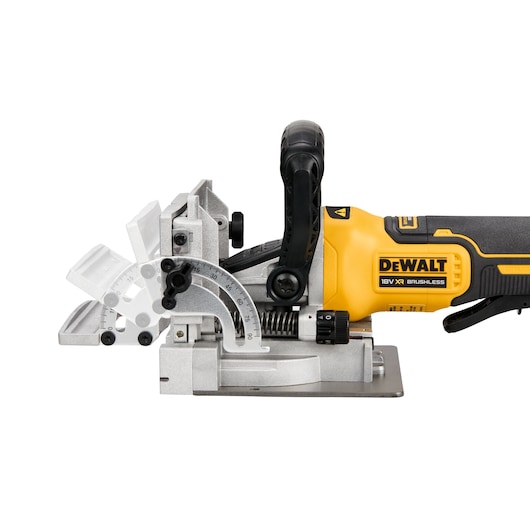 DEWALT jointer tool for photography, SKUs DCW682P2-QW, DCW682P2 shown in side view, yellow-black handle.