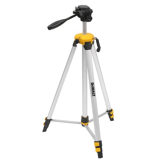 DEWALT DE0881T aluminum tripod with adjustable legs and handle for photography or measuring equipment.