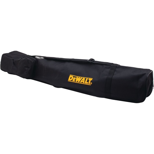 Black DEWALT branded tripod bag with shoulder strap and side pocket, suitable for carrying photography equipment.
