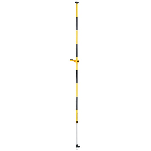 Yellow and black adjustable DEWALT telescopic pole for mounting laser levels on job sites.