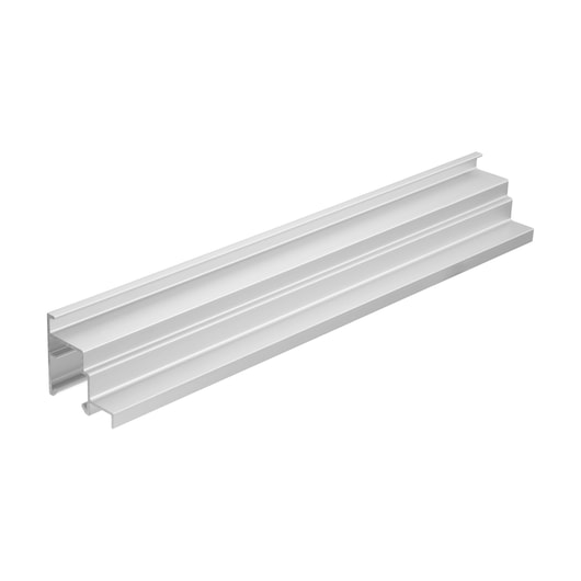 Silver metal guide rail for photography equipment, shown isolated on a white background.