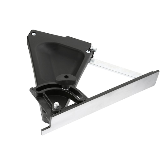 Black and silver metal miter gauge for woodworking, shown on a white background.