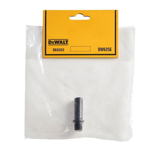 A DEWALT DE6283 replacement part in its original packaging, featuring a small metal threaded pin inside a clear plastic bag with a yellow label at the top.