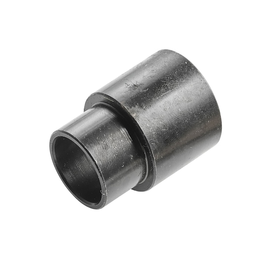 A black metal cylindrical adapter or coupler with a stepped design, photographed on a white background.