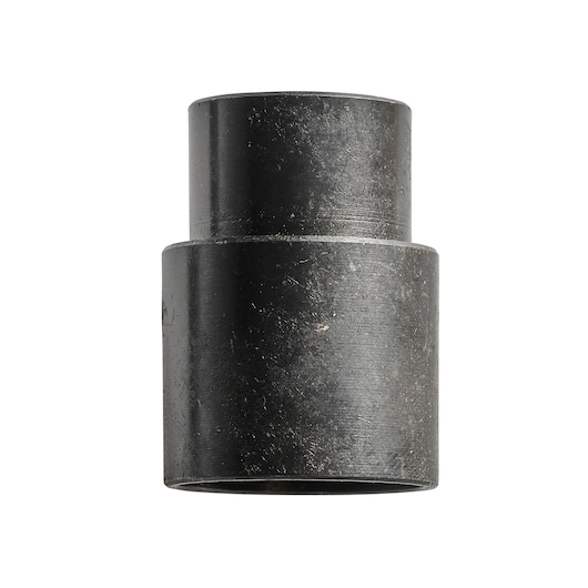 A close-up image of a black cylindrical metal adapter, likely used as a connector or fitting for tools or machinery.
