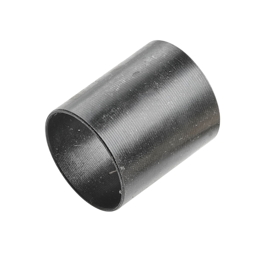 A close-up view of a cylindrical black metal sleeve or adapter part, on a white background.