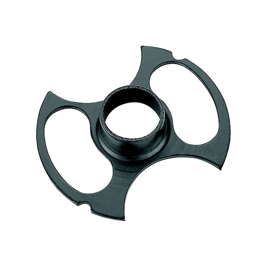Black metal photography accessory with central ring and two curved side cutouts, shown on a white background.