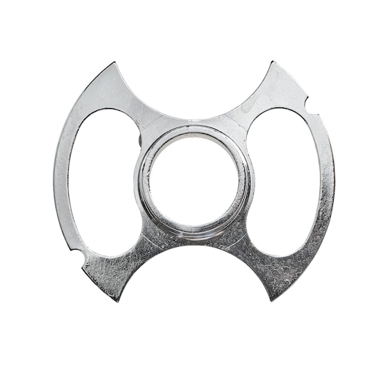 A close-up image of a metal DEWALT router guide bush, model DE6927. The guide bush is circular with two symmetrical cutouts and a central threaded hole, designed for use in woodworking for precise routing.