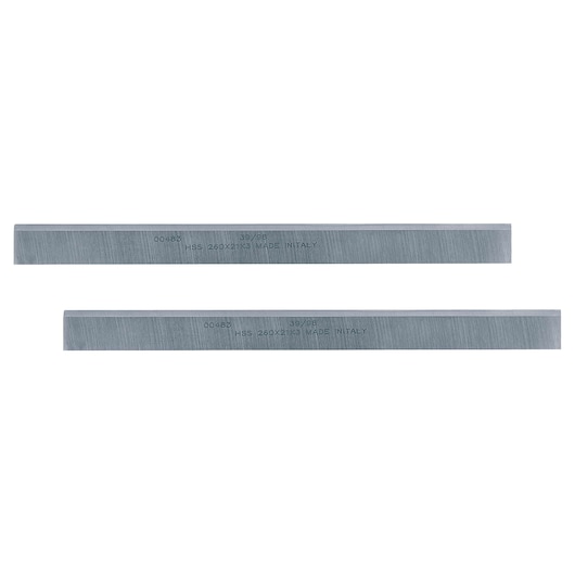 Two DEWALT metal planer blades shown on a white background.