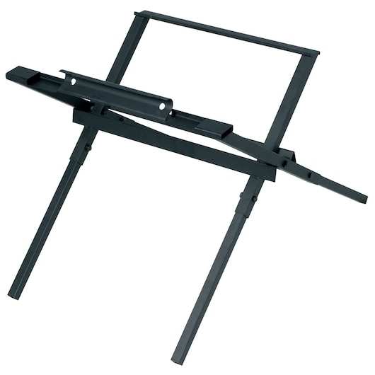 Black metal folding stand with adjustable legs, designed for supporting heavy tools or equipment.