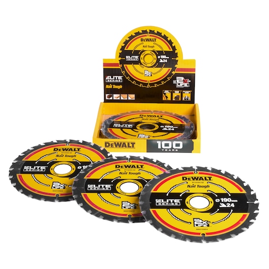 DEWALT saw blades, Elite Series, for photography. Display with DT10402-QZ, DT10402 SKUs shown.