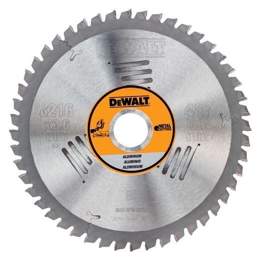 DEWALT DT1914 metal cutting circular saw blade for aluminum, 48 teeth, diameter 216mm.