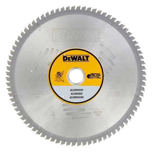 DEWALT DT1916 circular saw blade for aluminum, 305 mm diameter, 80 teeth, metal cutting disc.