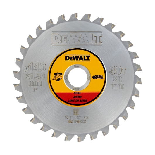 DEWALT steel circular saw blade, 140mm diameter, 30 teeth, for metal cutting, model DT1923.