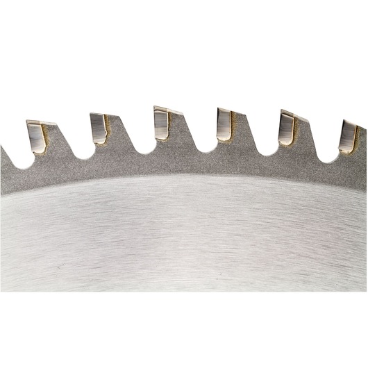 Close-up of a DEWALT DT1927 circular saw blade showing sharp metal teeth.