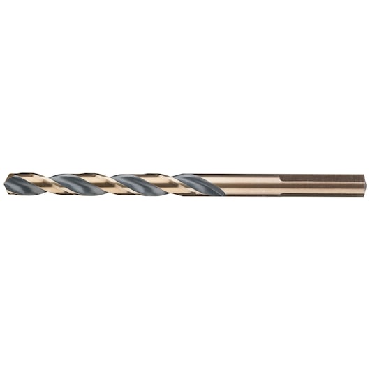 Single DEWALT metal drill bit with spiral flutes and cylindrical shank, shown against a white background.