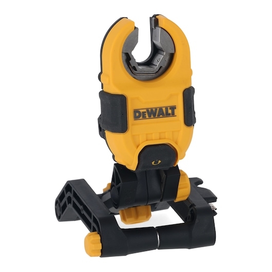 Yellow DEWALT pipe cutter tool with black grip and adjustable base, used for cutting pipes.