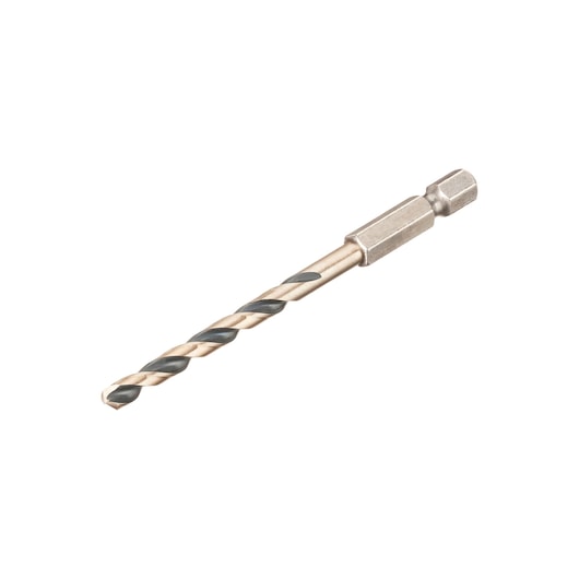 A single DEWALT hex shank drill bit with a spiral flute, photographed on a white background.