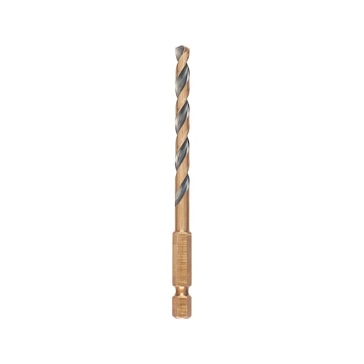 A single DEWALT DT20607 metal drill bit with a hex shank, shown upright against a white background.