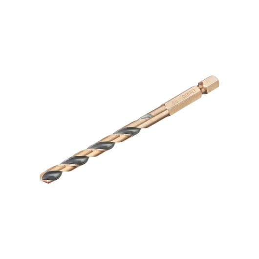 A single DEWALT metal drill bit with a hex shank, shown isolated on a white background.