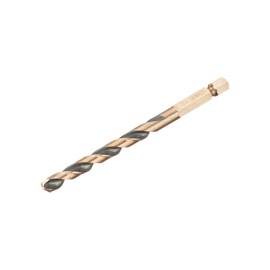 A DEWALT DT20610 metal drill bit with a hex shank and spiral flute, photographed on a white background.