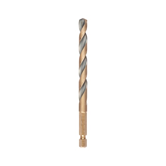 A single DEWALT metal drill bit with a hex shank, shown upright against a white background.