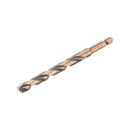 A single metal drill bit with a hexagonal shank, shown against a white background.