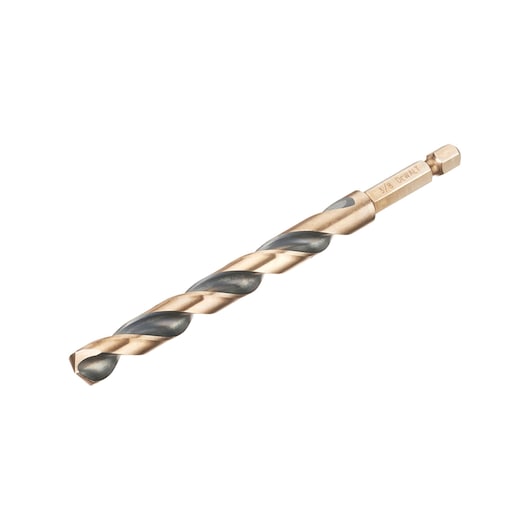 A DEWALT hex shank drill bit with a spiral flute design, photographed on a white background.
