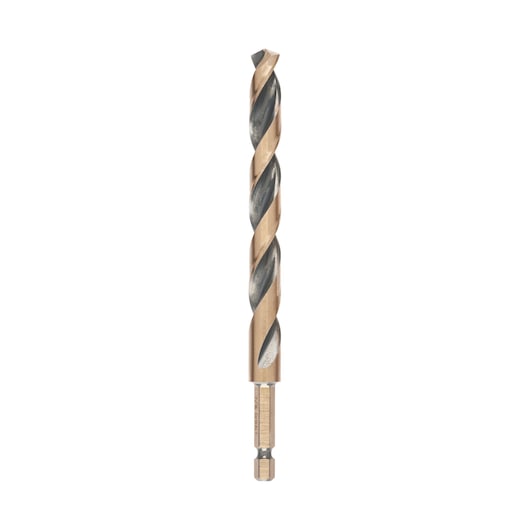 A single DEWALT DT20617 drill bit with a hex shank and a gold and silver finish, displayed vertically on a white background.