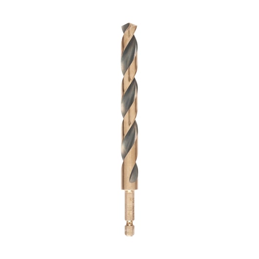 A close-up image of a DEWALT DT20619 drill bit with a gold-colored finish and hex shank, shown against a white background.