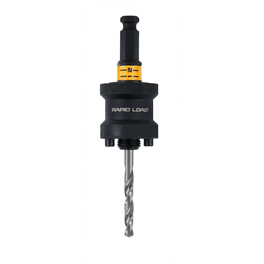 A DEWALT DT20625 Rapid Load drill bit adapter with a metal drill bit attached, shown against a white background.