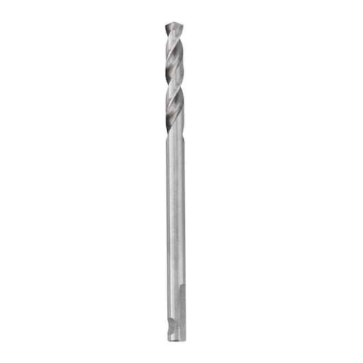 Single metal drill bit with spiral flutes shown on a white background.