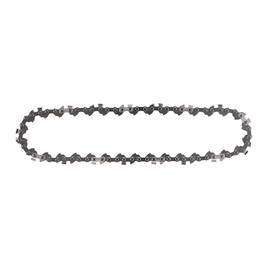 A DEWALT replacement chainsaw chain, displayed in an oval loop on a white background.