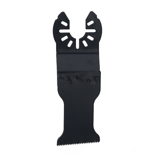 Black metal oscillating tool blade with serrated edge, shown against a white background.