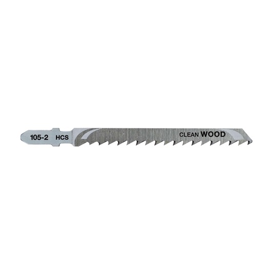 DEWALT DT2164 jigsaw blade for clean wood cuts, metal teeth, labeled HCS 105-2, shown on white background.