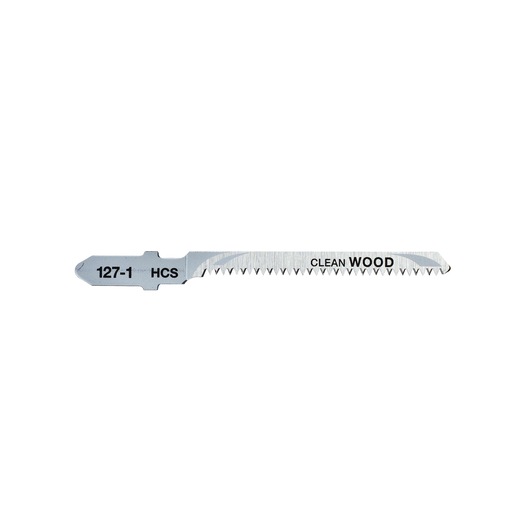 A single DEWALT jigsaw blade labeled '127-1 HCS' and 'Clean Wood', designed for cutting wood cleanly.