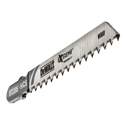 DEWALT DT2205 jigsaw blade for wood, with sharp teeth and branding for precision extreme cutting.